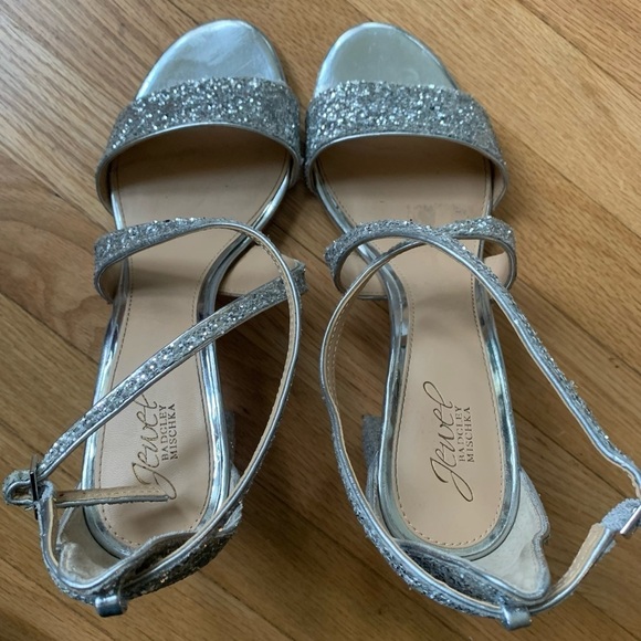 Jewel Badgley Mischka Silver Glitter Strappy Cook Heels/Pumps size 11 - Picture 4 of 11
